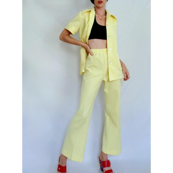 1970s Vintage Leisure Suit: Yellow Polyester Pantsuit, Womens Medium - Picture 7 of 10